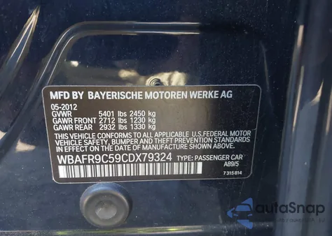 2012 BMW 550I из США, поврежденный, VIN WBAFR9C59CDX79324